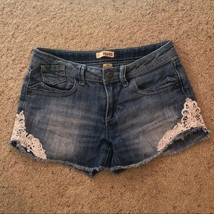 Girls distressed jean shorts with lace